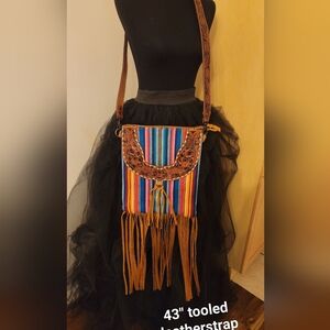 American Darling wool Indian blanket/serape hand tooled crossbody purse handbag